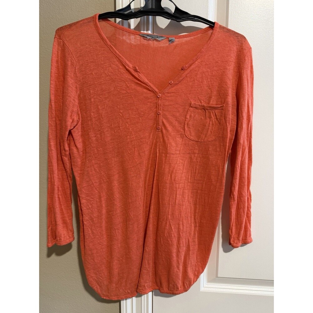 Athleta Newport Henley Tunic Top Size Small 100% Linen Ember Orange